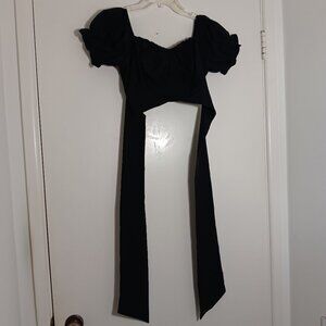 LYANER black  puff sweetheart crop top coquette cottagecore